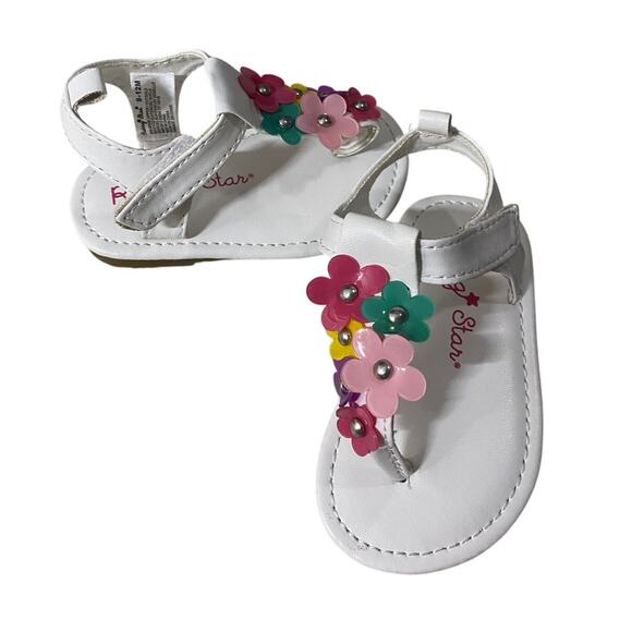 Rising Star Infant Girls Summer Sandals 9-12 Months White Floral Appliques - Picture 4 of 7